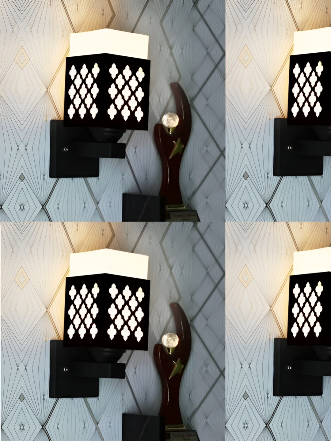 

Gojeeva Black & White 4 Pieces Textured Square Shaped Wooden Wall Lamp