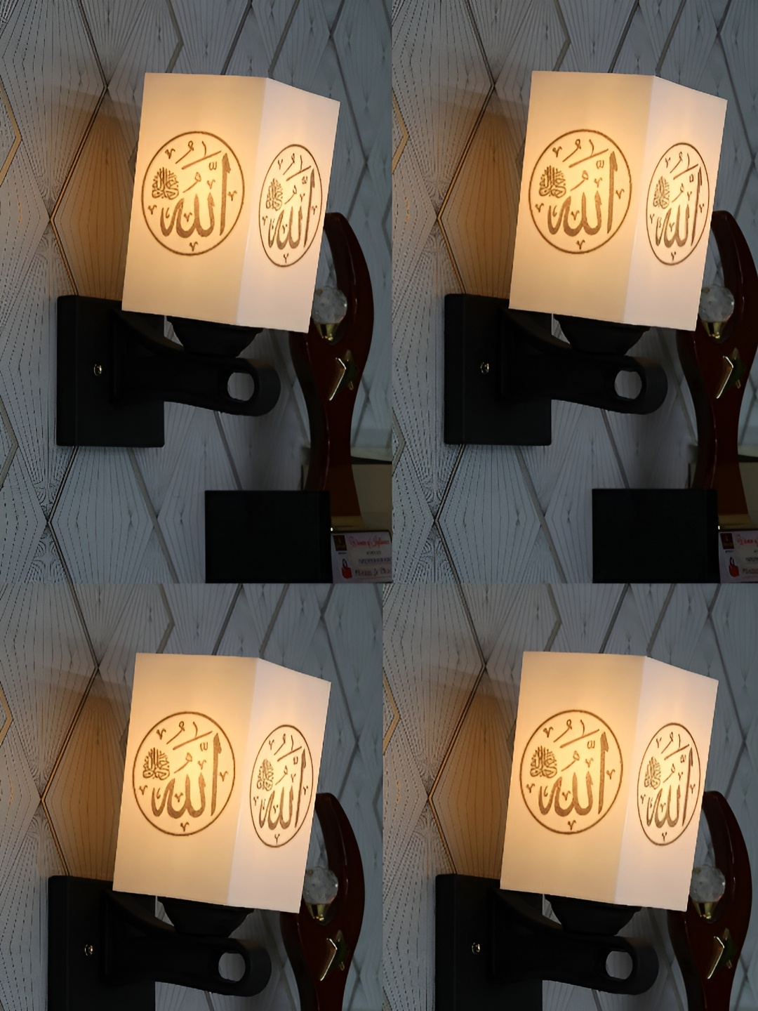 

Gojeeva Black & White 4 Pieces Printed Square Shaped Wall Lamps