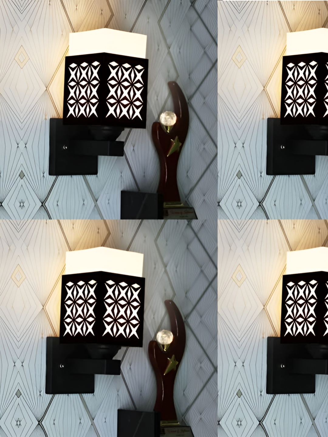 

Gojeeva Black & White 4 Pieces Textured Wooden Rectangle Shaped Wall Lamps