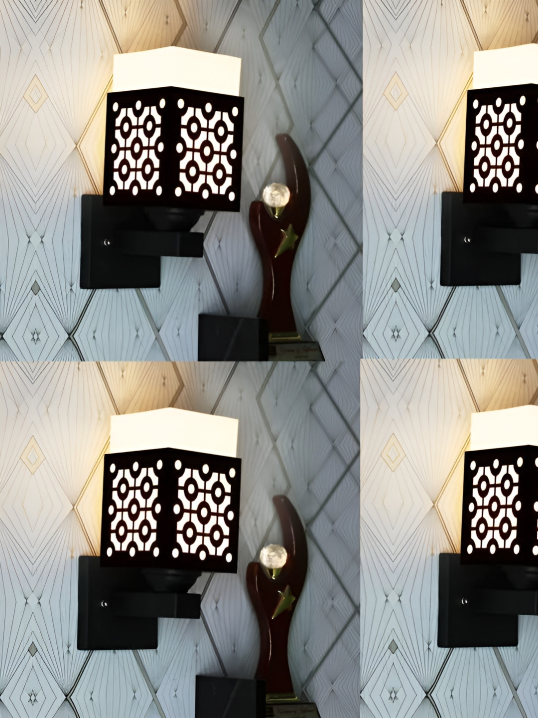 

Gojeeva Black & White 4 Pieces Textured Square Shaped Wooden Wall Lamps