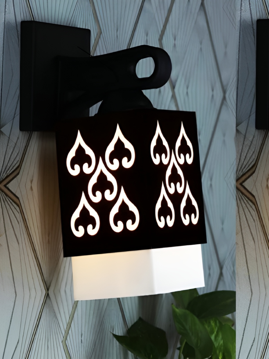 

Gojeeva Black & White 2 Pieces Textured Square Shaped Wooden Wall Lamps