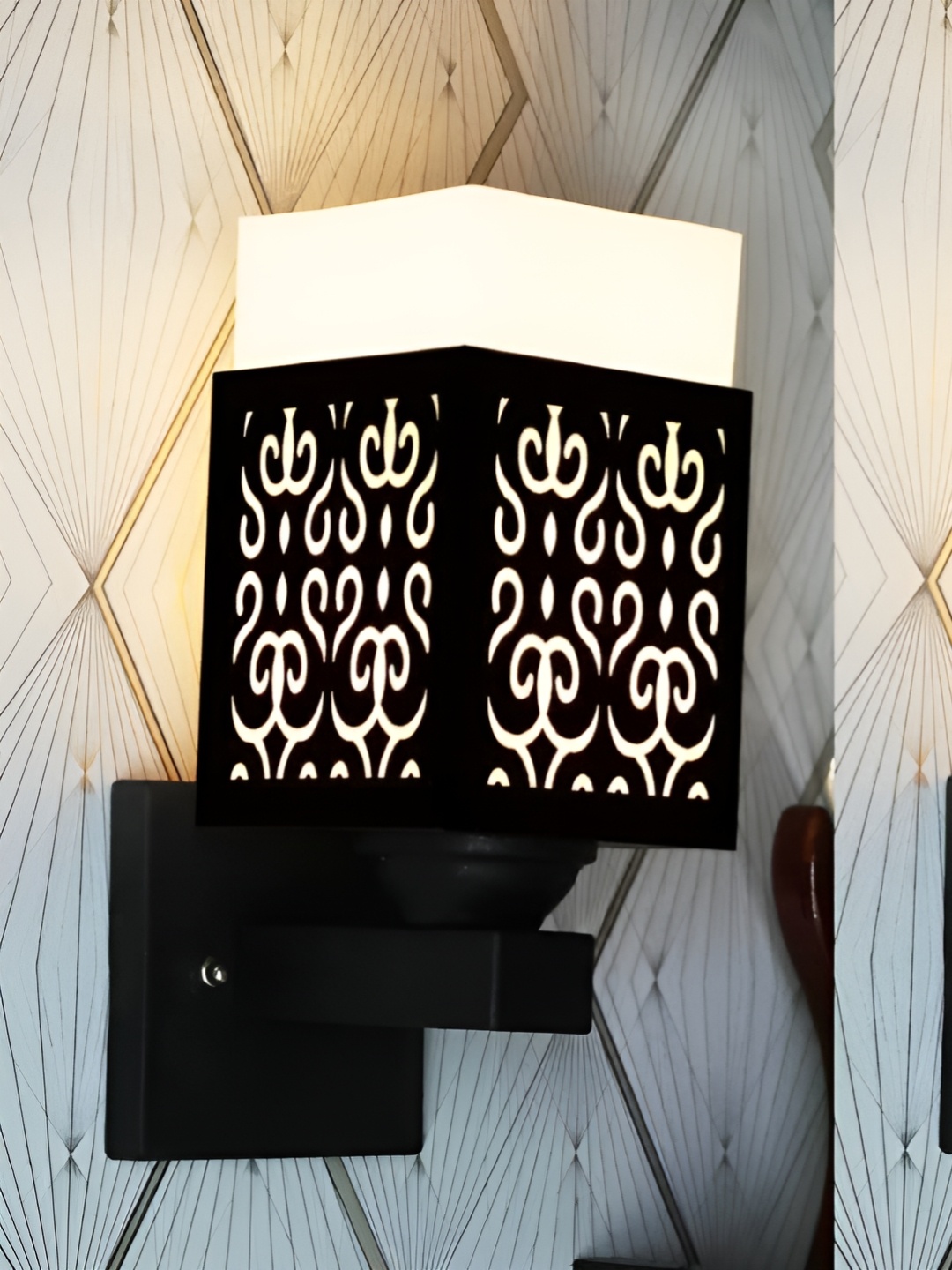 

Gojeeva Black & White 2 Pieces Textured Wooden Square Shaped Wall Lamps