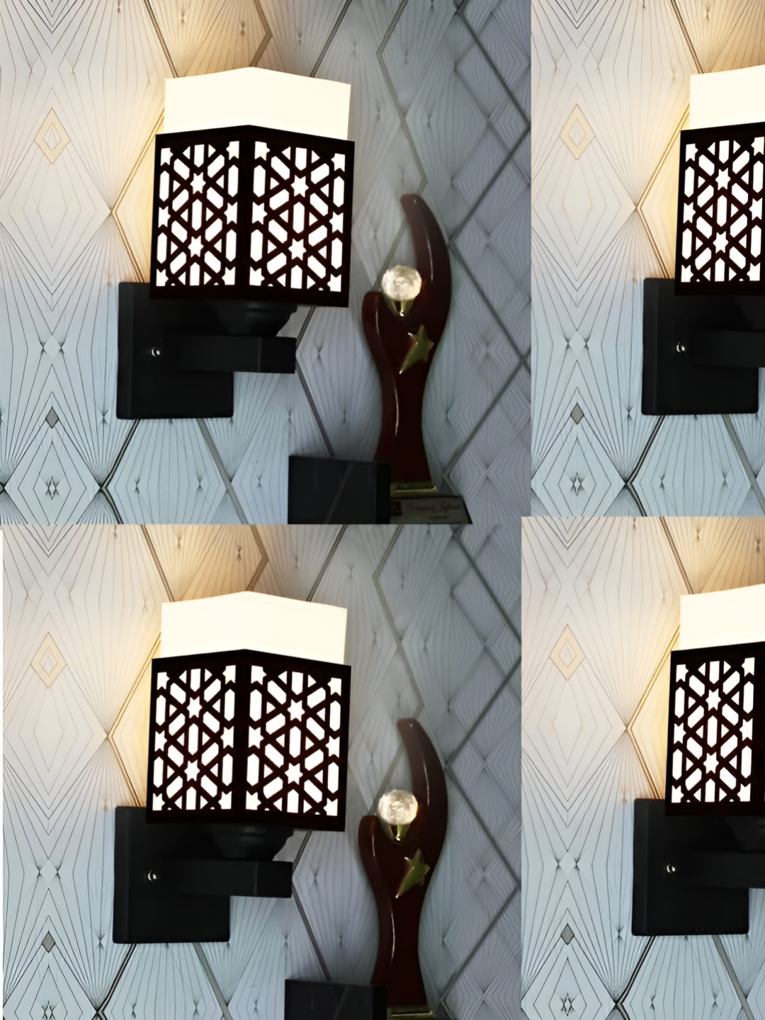 

Gojeeva Black & White 4 Pieces Textured Square Shaped Wooden Wall Lamps