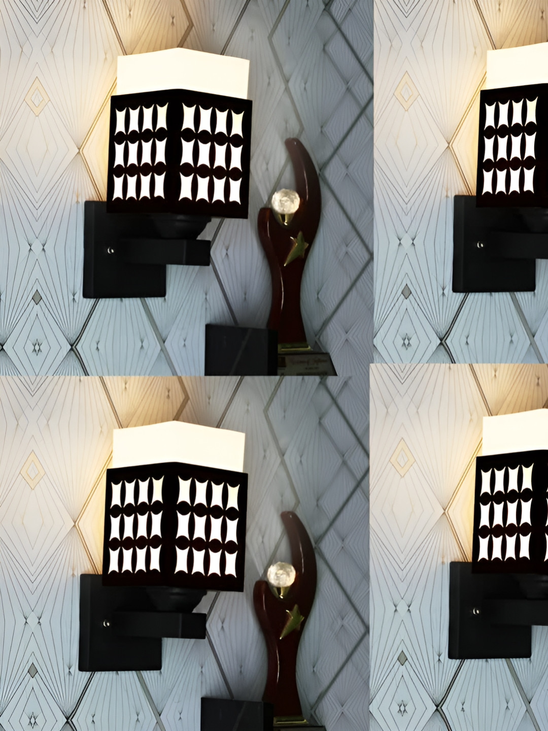 

Gojeeva Black & White 4 Pieces Textured Wooden Square Shaped Wall Lamps