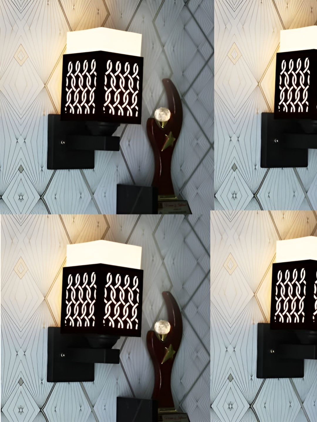 

Gojeeva Black & White 4 Pieces Textured Square Shaped Wooden Wall Lamp