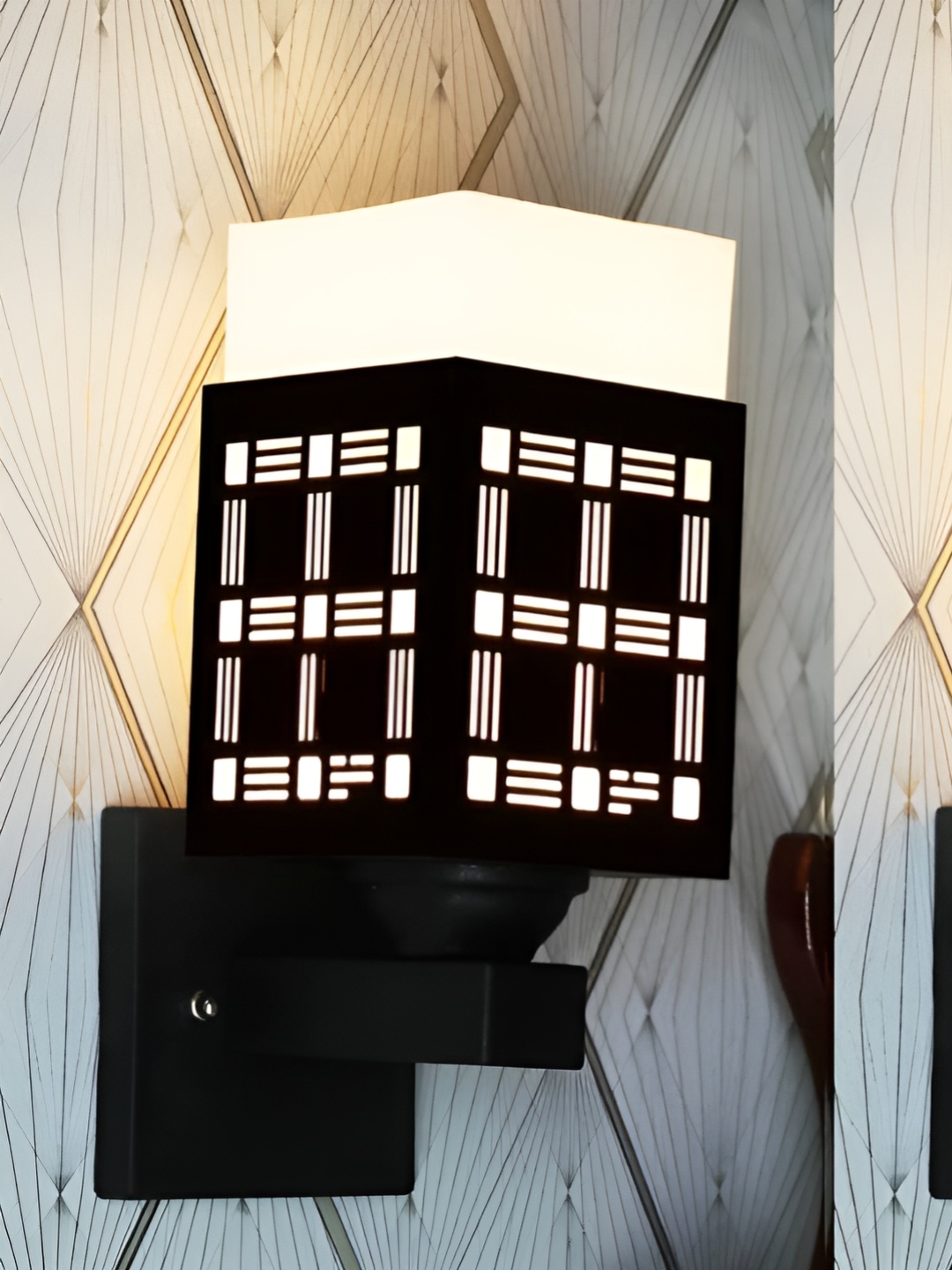 

Gojeeva Black & White 2 Pieces Textured Wooden Rectangle Shaped Wall Lamps