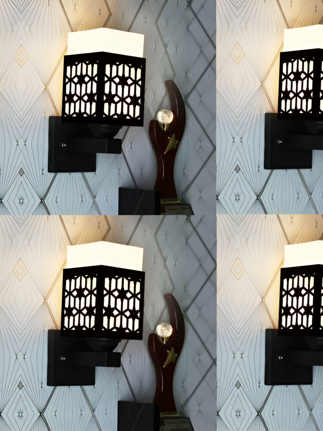 

Gojeeva Black & White 4 Pieces Textured Wooden Square Shaped Wall Lamps