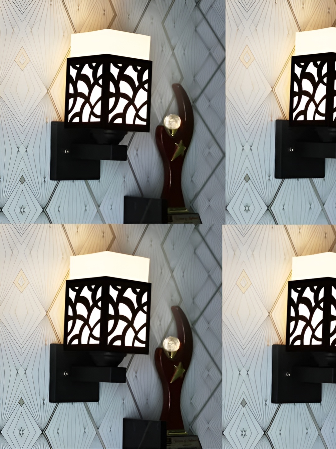 

Gojeeva Black and White 4 Pieces Textured Wooden Square Shaped Wall Lamps