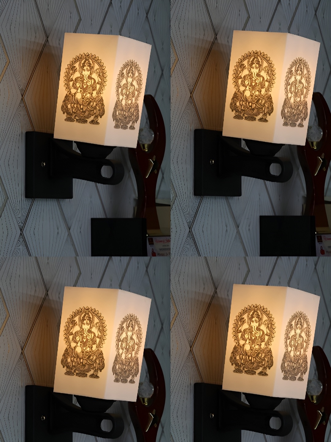 

Gojeeva Black & White 4 Pieces Printed Square Shaped Metal Wall Lamp