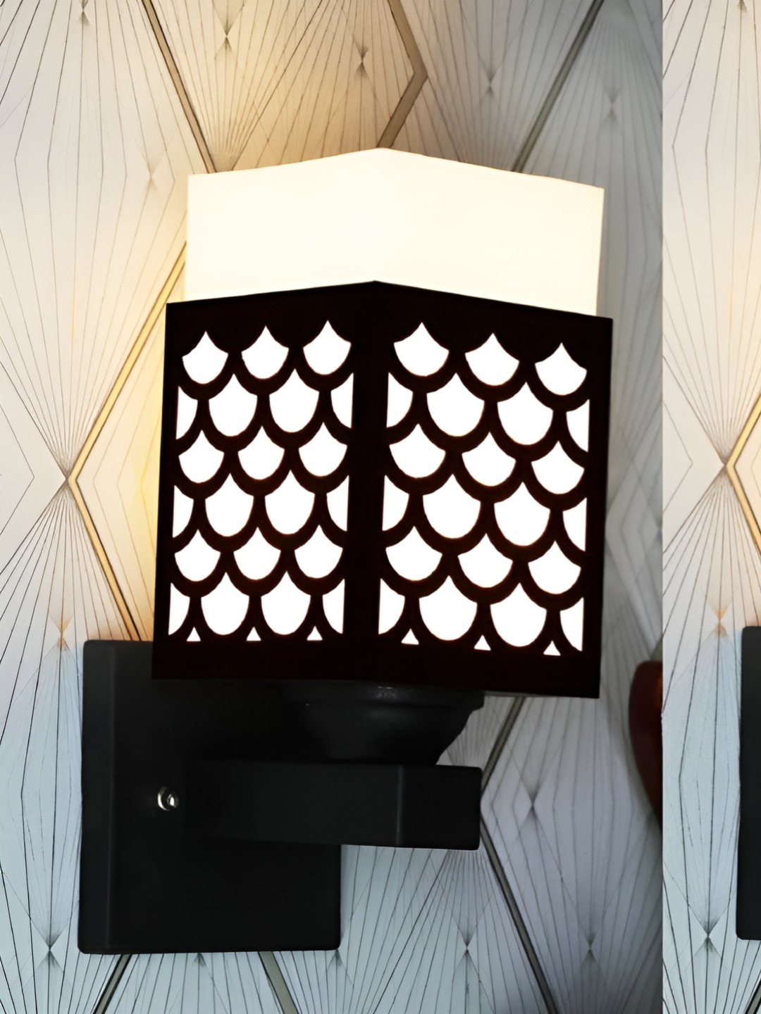 

Gojeeva Black and White 2 Pieces Textured Wooden Square Shaped Wall Lamps