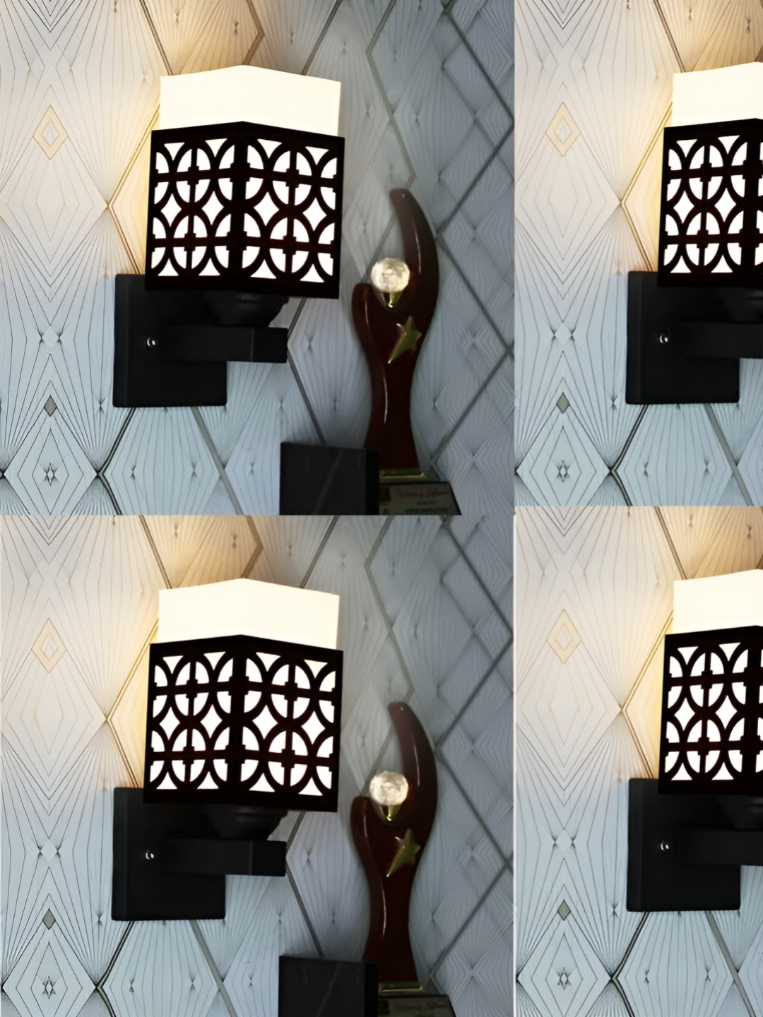 

Gojeeva Black & White 4 Pieces Textured Wooden Rectangle Shaped Wall Lamps