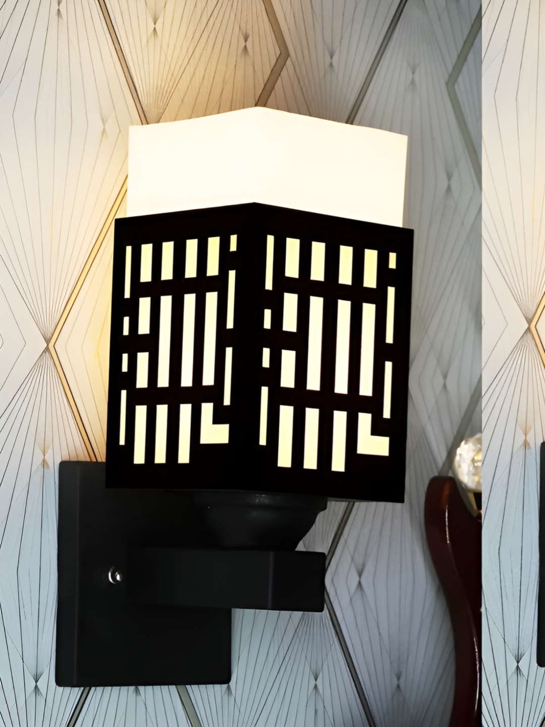 

Gojeeva Black & White 2 Pieces Textured Wooden Square Shaped Wall Lamps