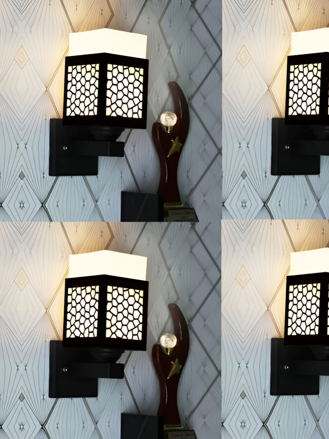 

Gojeeva Black & White 4 Pieces Textured Wooden Square Shaped Wall Lamps