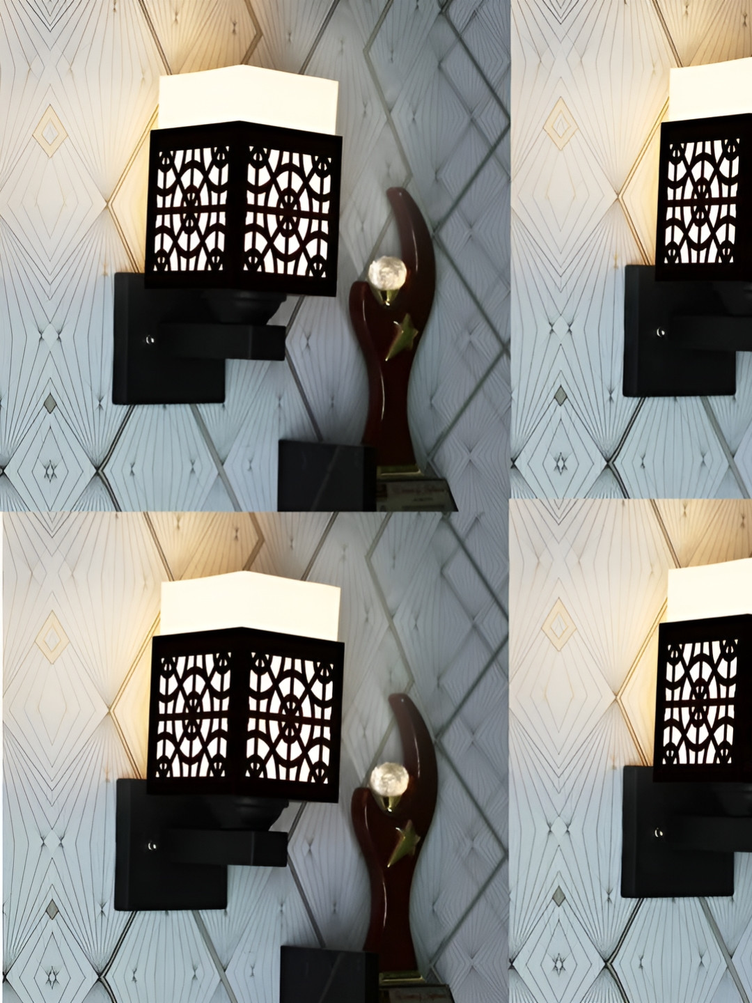 

Gojeeva Black & White 4 Pieces Textured Wooden Square Shaped Wall Lamps