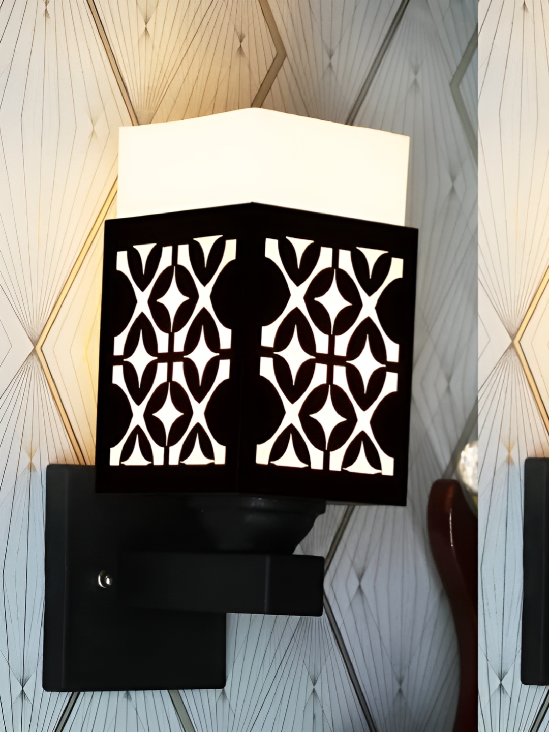 

Gojeeva Black and White 2 Pieces Textured Wooden Square Shaped Wall Lamps