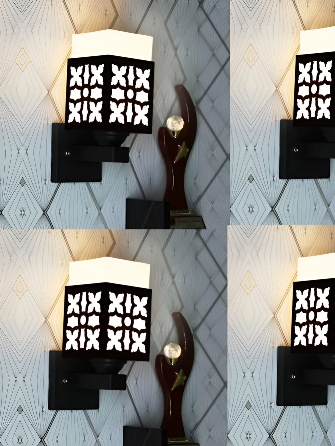 

Gojeeva Black & White 4 Pieces Textured Wooden Rectangle Shaped Wall Lamps