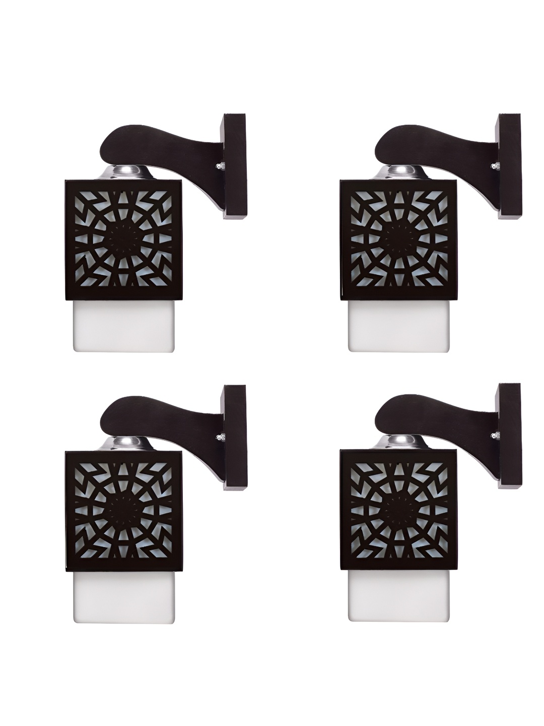 

Gojeeva Black and White 4 Pieces Textured Wooden Square Shaped Wall Lamps