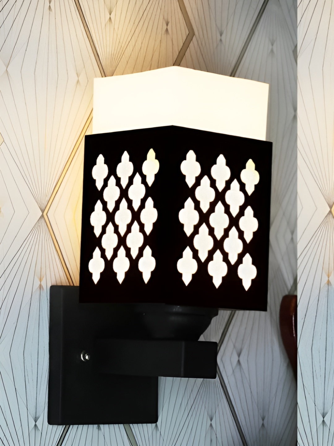 

Gojeeva Black & White 2 Pieces Textured Square Shaped Wooden Wall Lamps