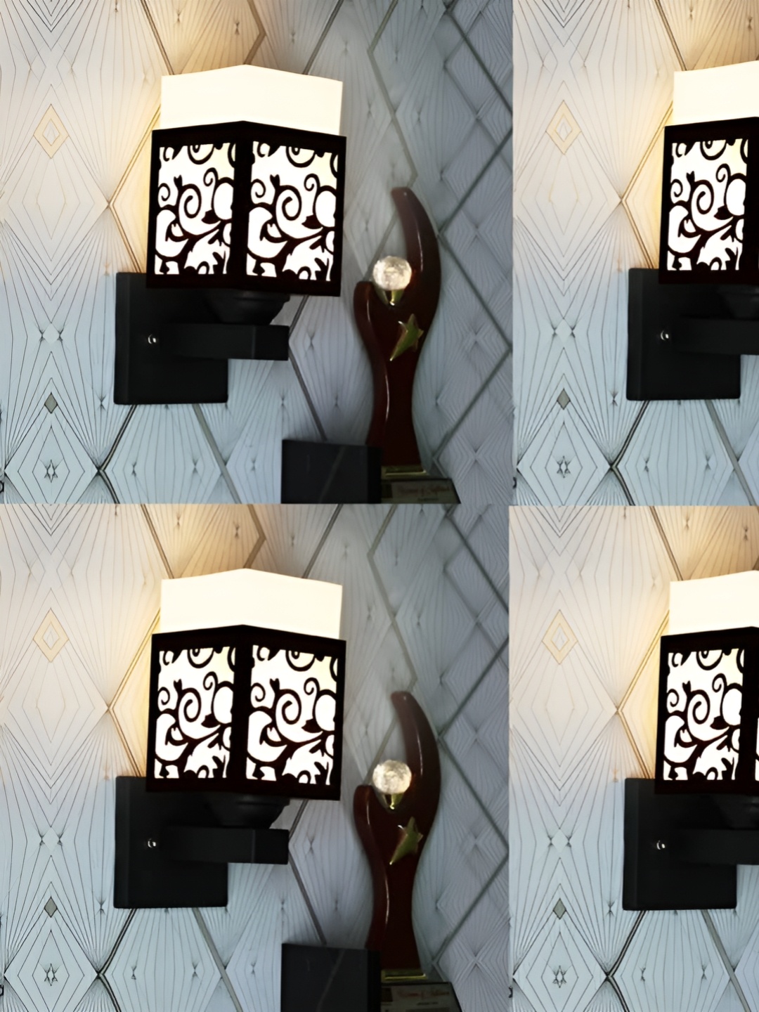 

Gojeeva Black & White 4 Pieces Textured Wooden Rectangle Shaped Wall Lamps