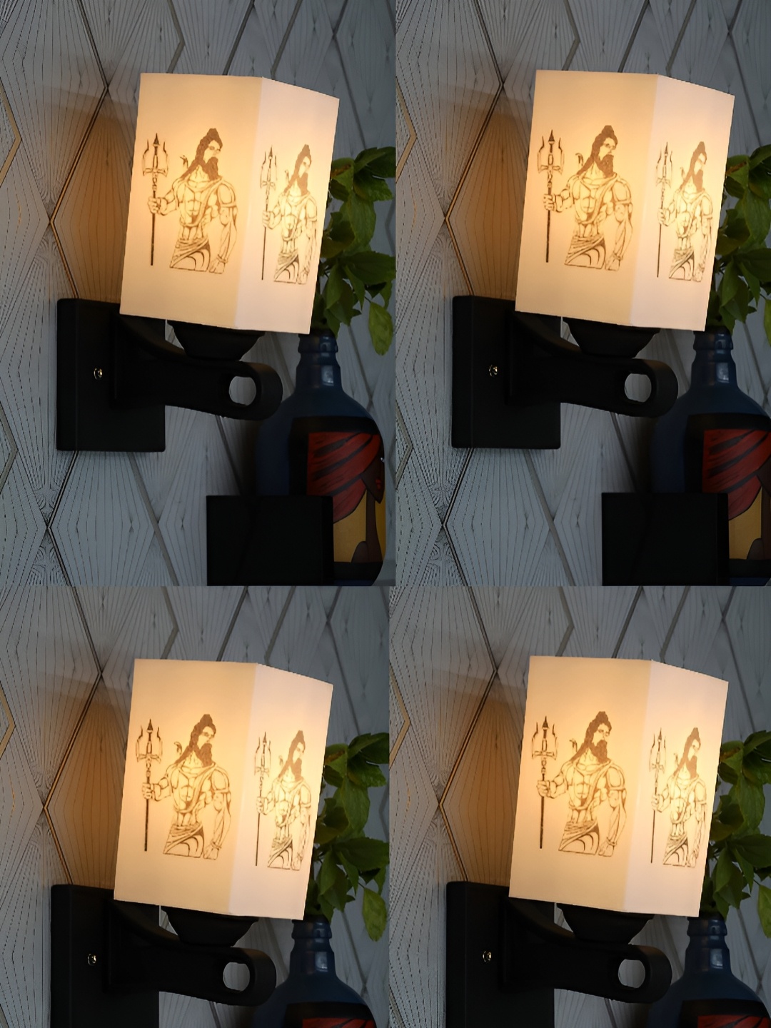 

Gojeeva Black & White 4 Pieces Printed Square Shaped Metal Wall Lamp