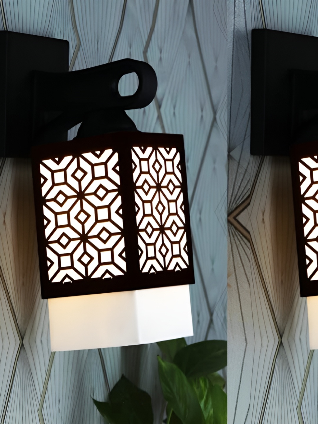 

Gojeeva Black and White 2 Pieces Textured Wooden Square Shaped Wall Lamps