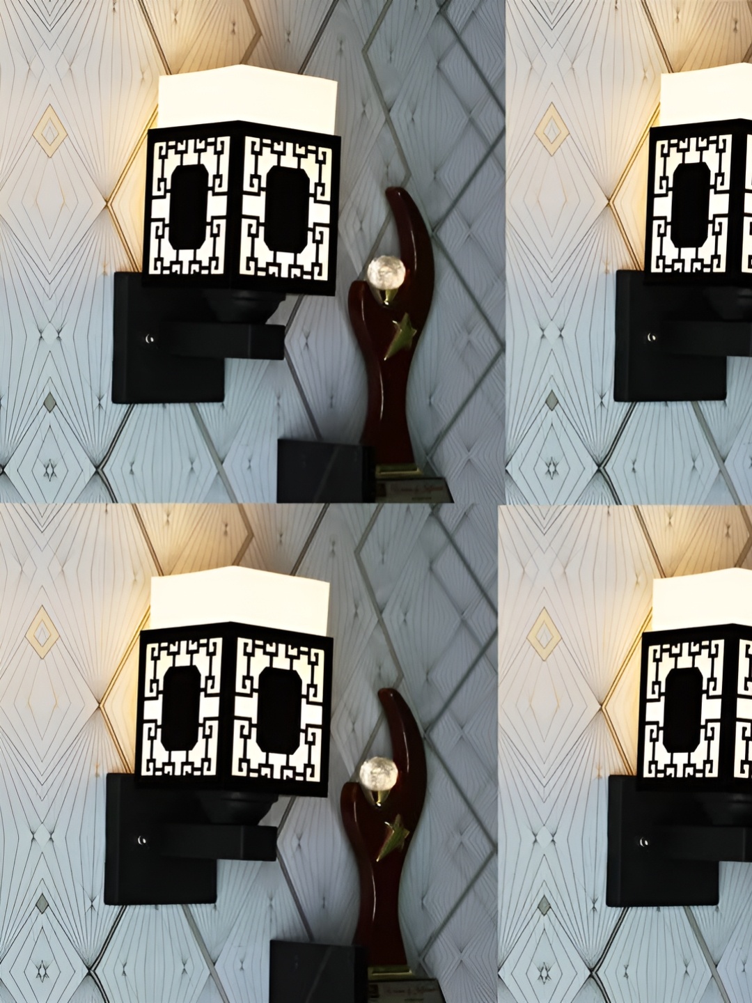 

Gojeeva Black & White 4 Pieces Textured Square Shaped Wooden Wall Lamps