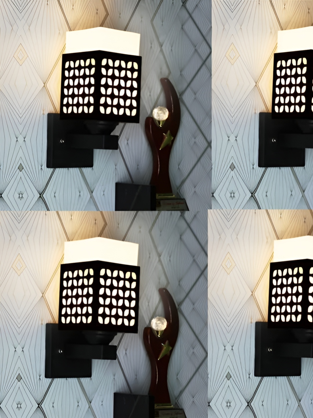 

Gojeeva Black & White 4 Pieces Textured Wooden Rectangle Shaped Wall Lamps