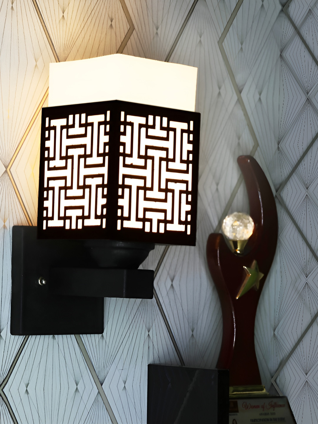 

Gojeeva Black and White Textured Wooden Square Shaped Wall Lamp