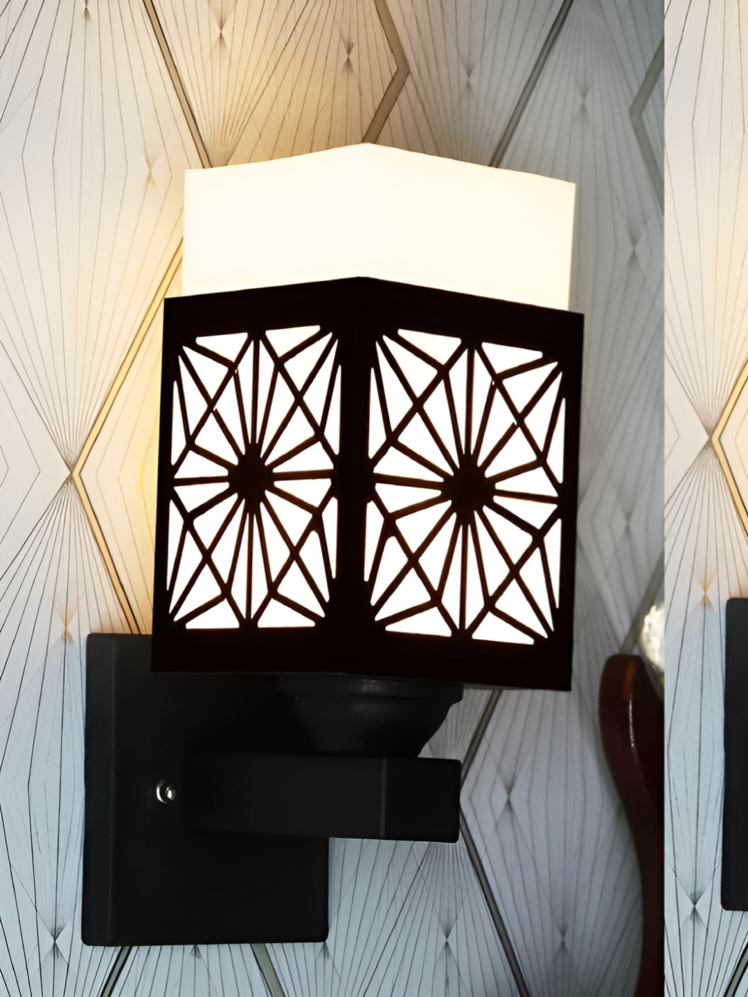 

Gojeeva Black & White 2 Pieces Textured Square Shaped Wooden Wall Lamps