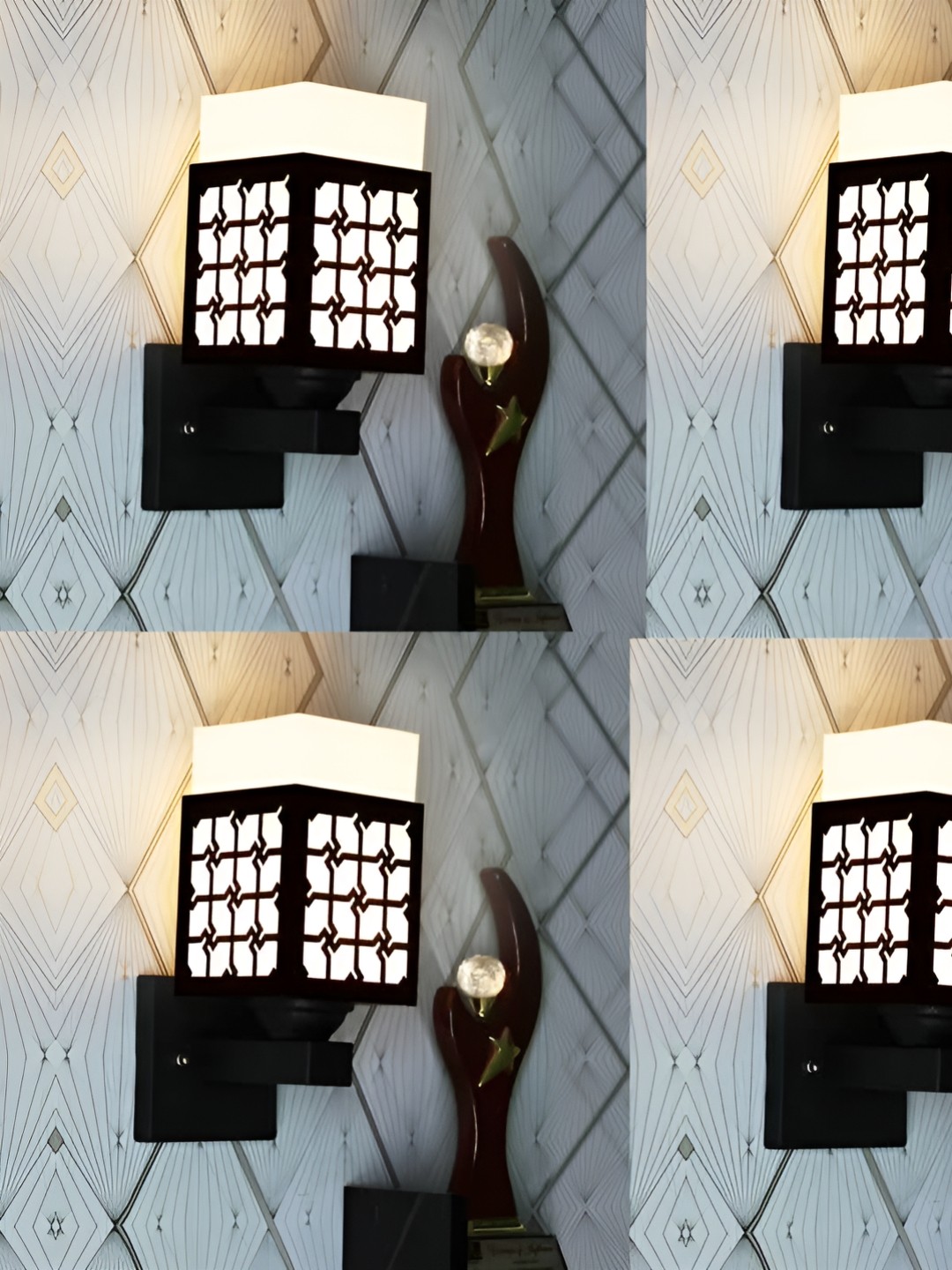 

Gojeeva Black & White 4 Pieces Textured Wooden Rectangle Shaped Wall Lamps