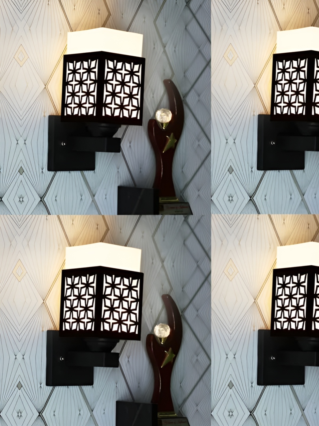 

Gojeeva Black & White 4 Pieces Textured Wooden Square Shaped Wall Lamps