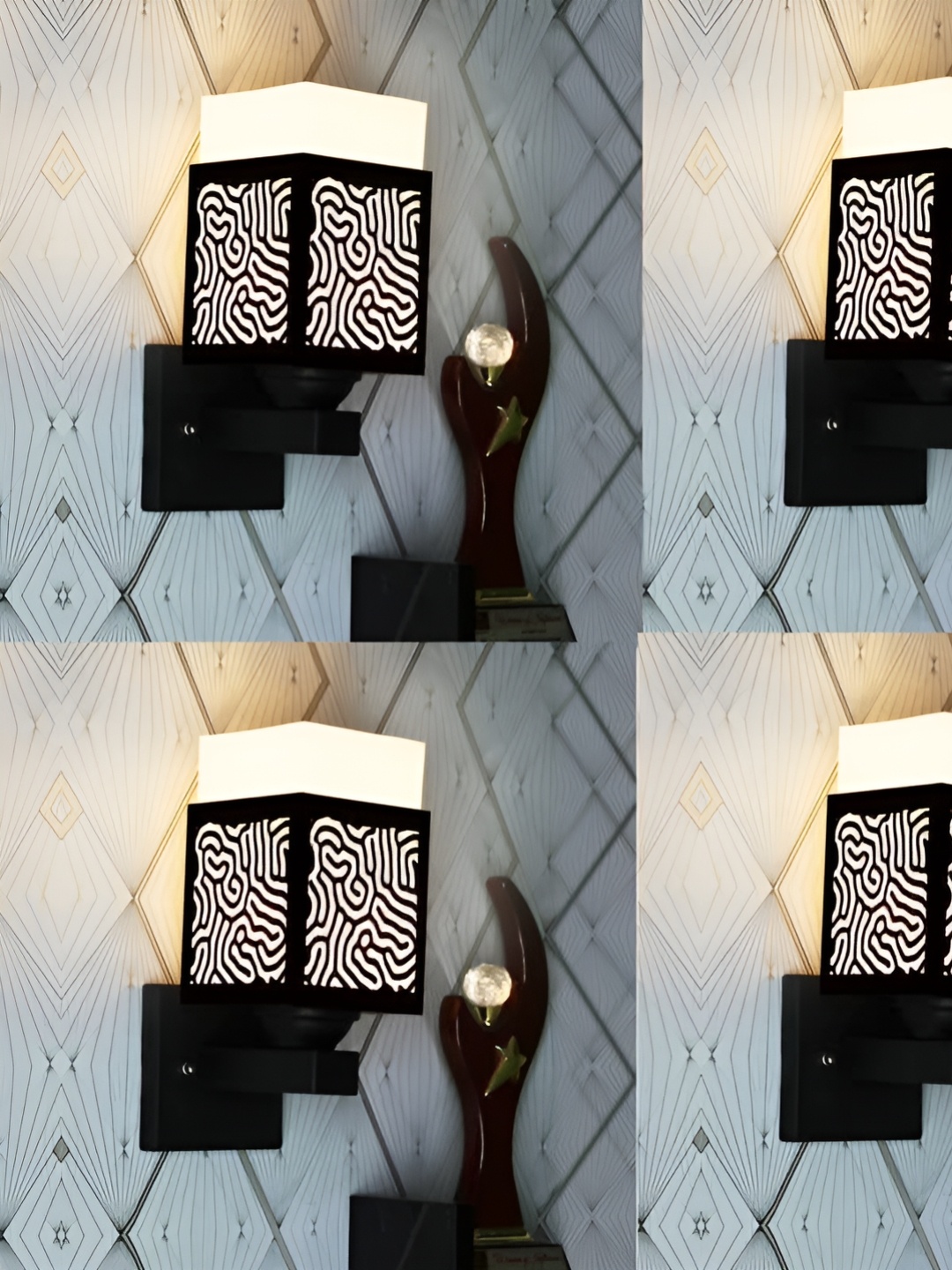 

Gojeeva Black & White 4 Pieces Textured Wooden Square Shaped Wall Lamps