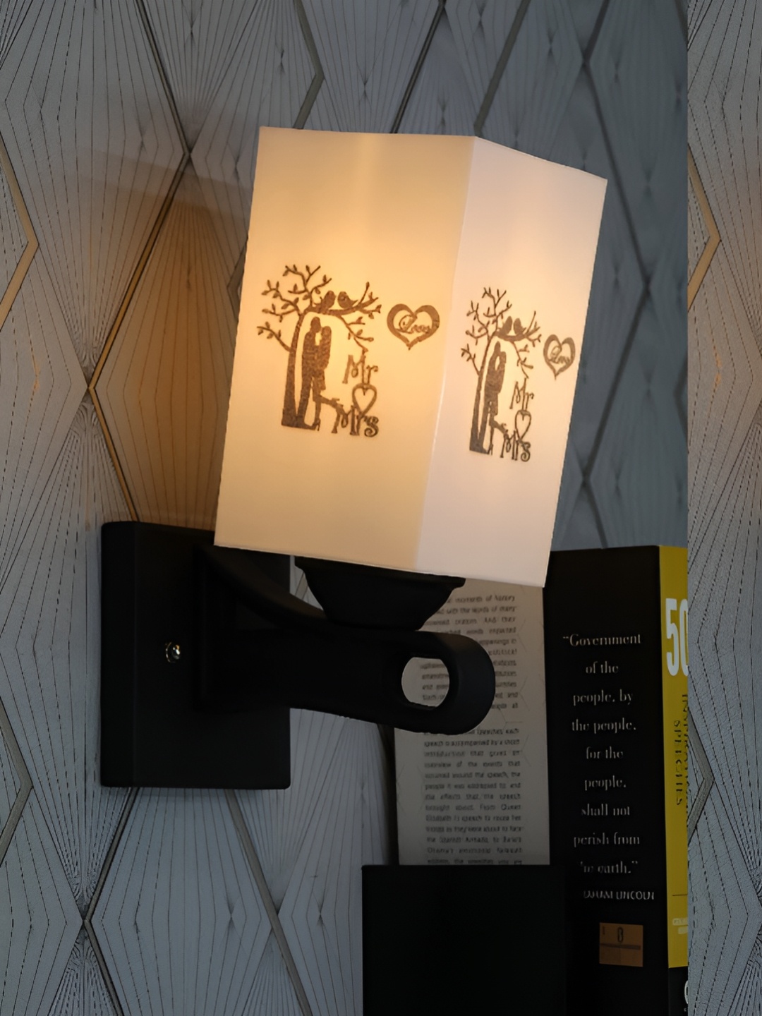 

Gojeeva Black & White 2 Pieces Printed Metal Square Shaped Wall Lamps