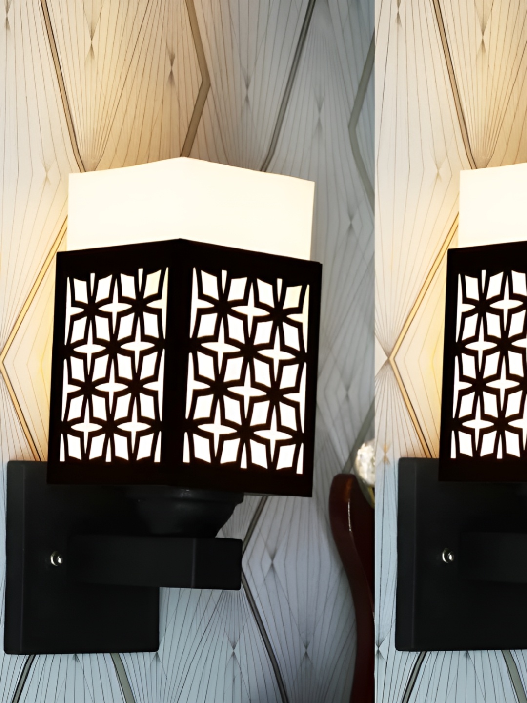 

Gojeeva Black & White 2 Pieces Textured Wooden Square Shaped Wall Lamps