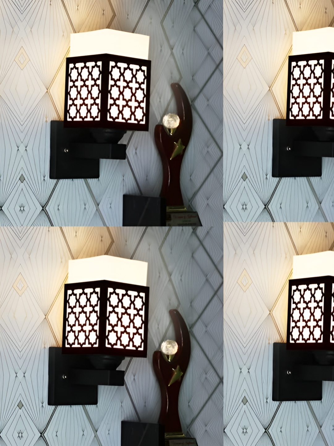 

Gojeeva Black & White 4 Pieces Textured Square Shaped Wooden Wall Lamps