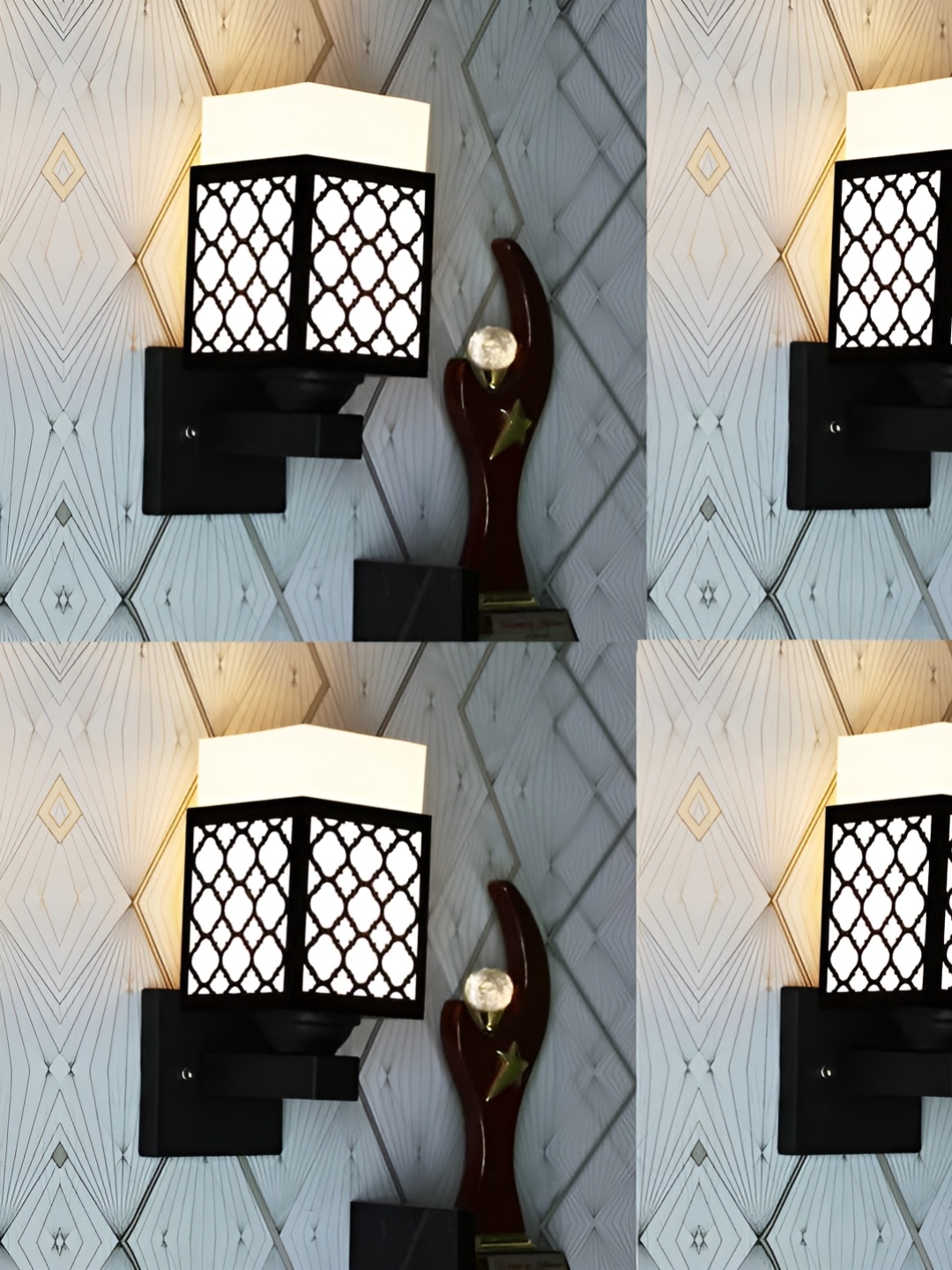 

Gojeeva Black & White 4 Pieces Textured Wooden Square Shaped Wall Lamps