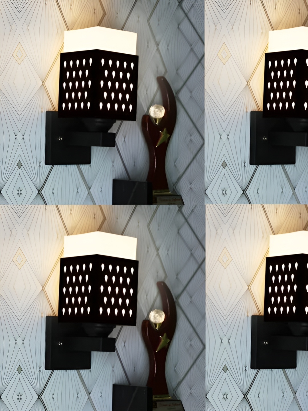 

Gojeeva Black & White 4 Pieces Textured Wooden Rectangle Shaped Wall Lamps