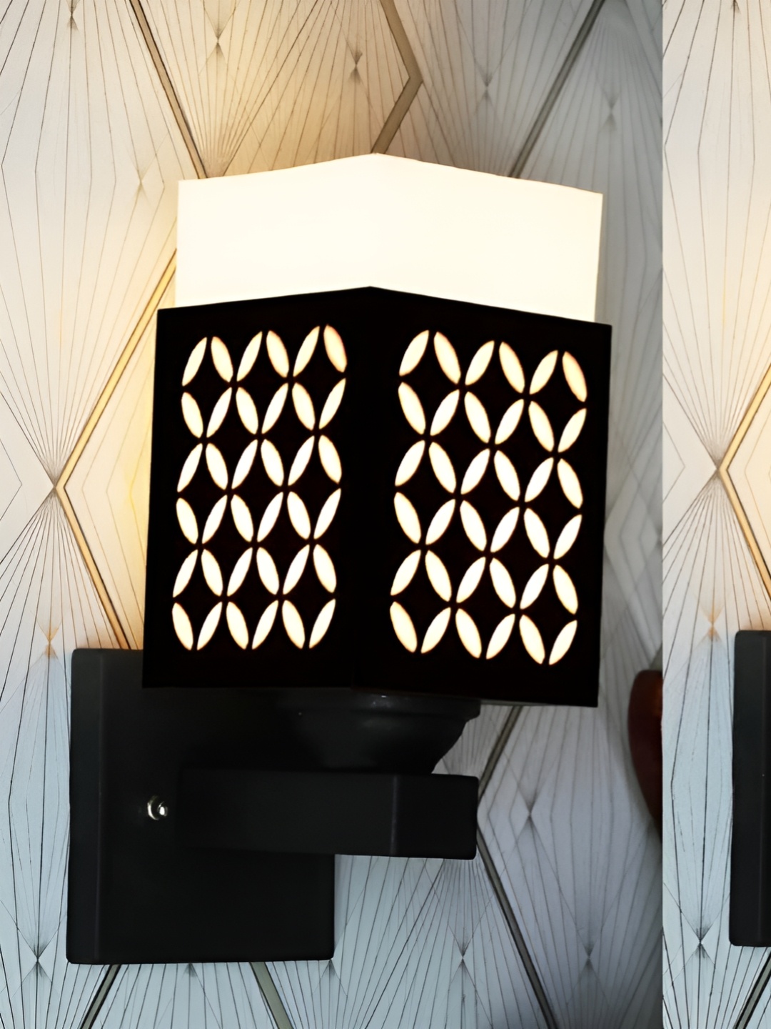 

Gojeeva Black & White 2 Pieces Textured Square Shaped Wooden Wall Lamps