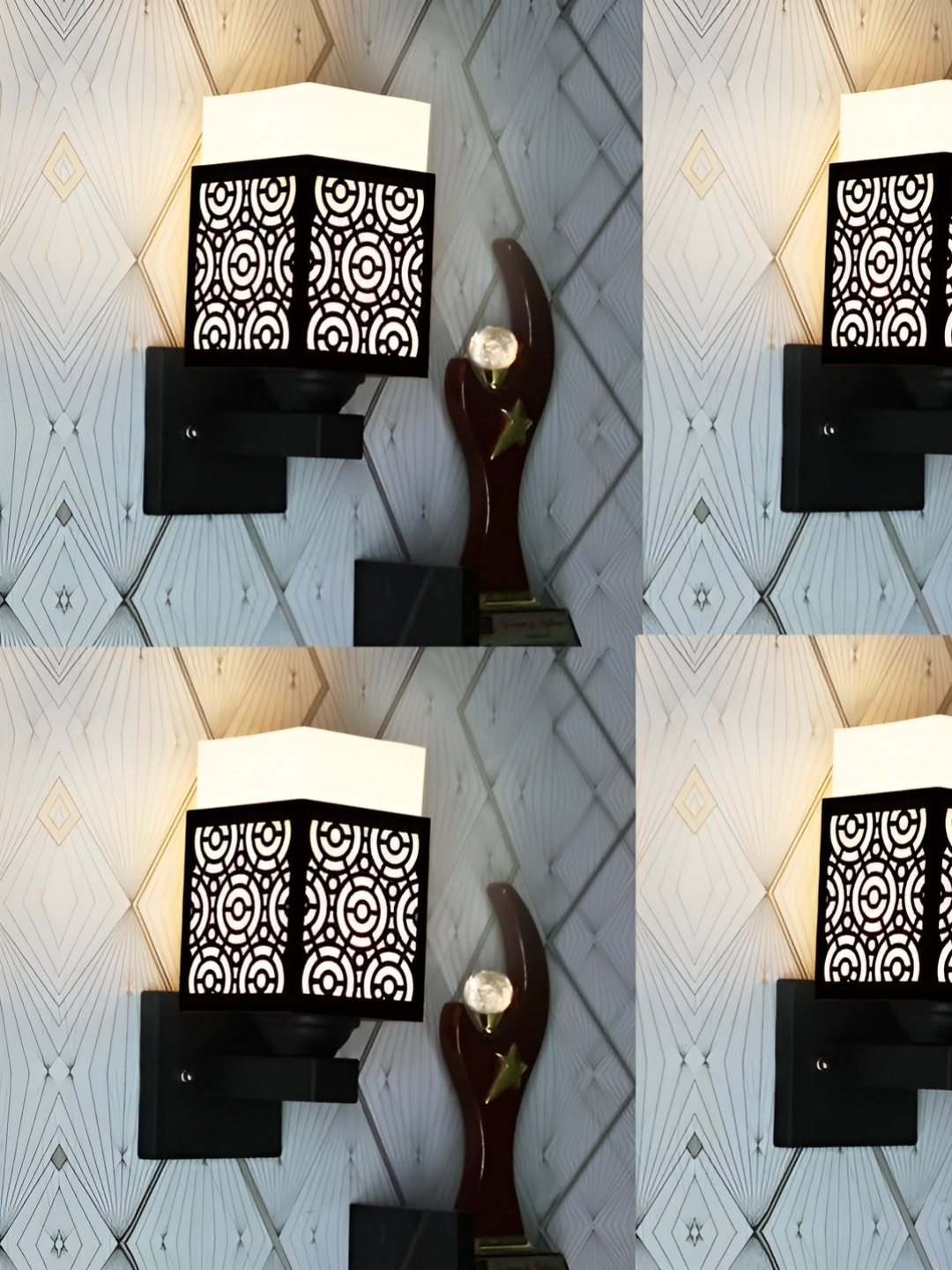 

Gojeeva Black & White 4 Pieces Textured Wooden Square Shaped Wall Lamps