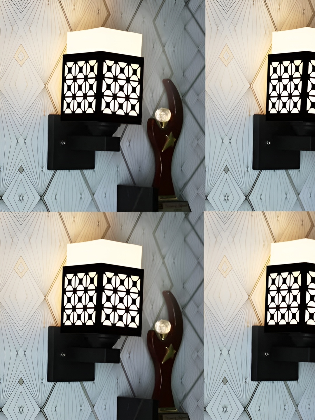 

Gojeeva Black & White 4 Pieces Textured Wooden Rectangle Shaped Wall Lamps