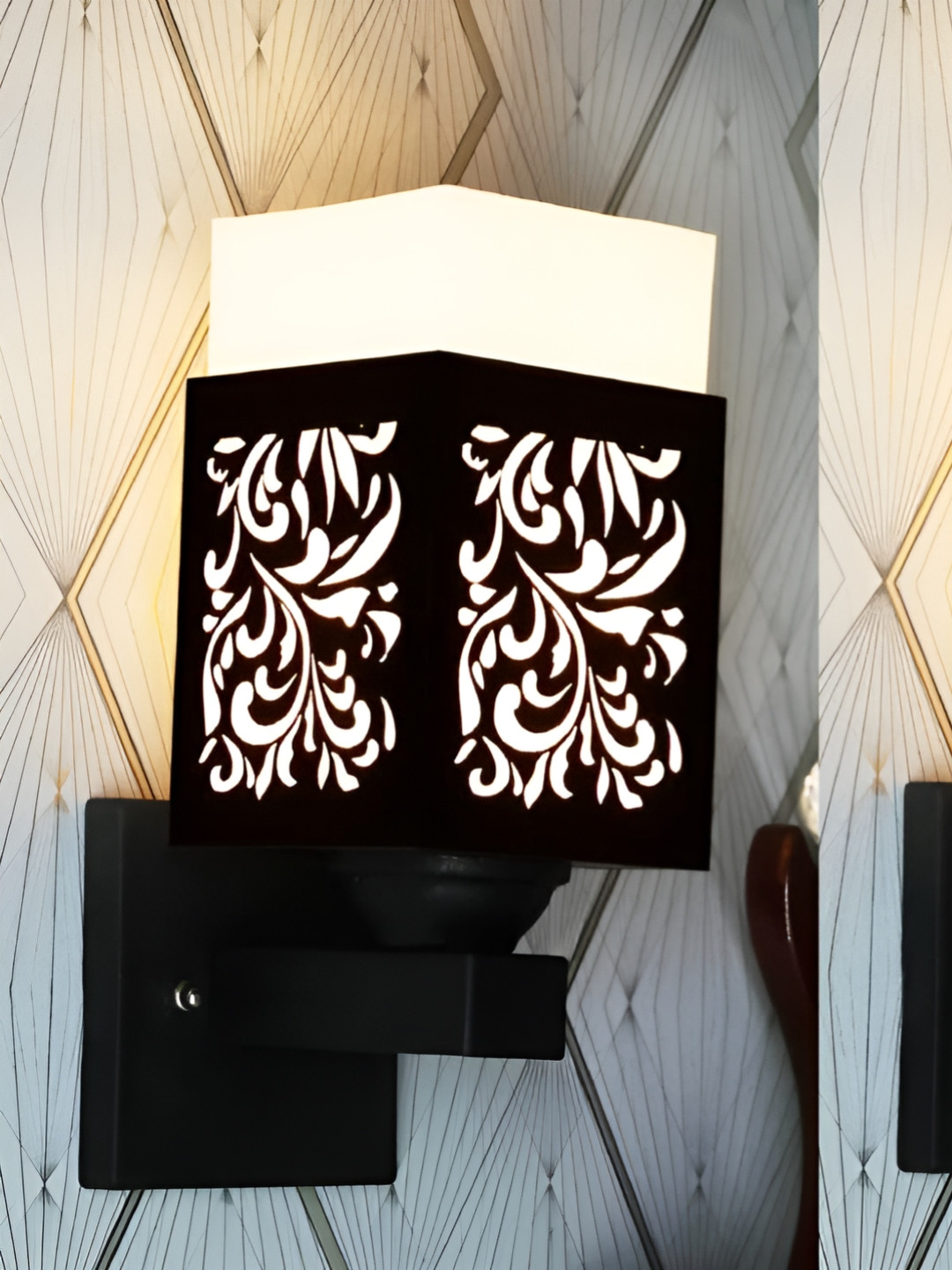 

Gojeeva Black & White 2 Pieces Textured Wooden Square Shaped Wall Lamps