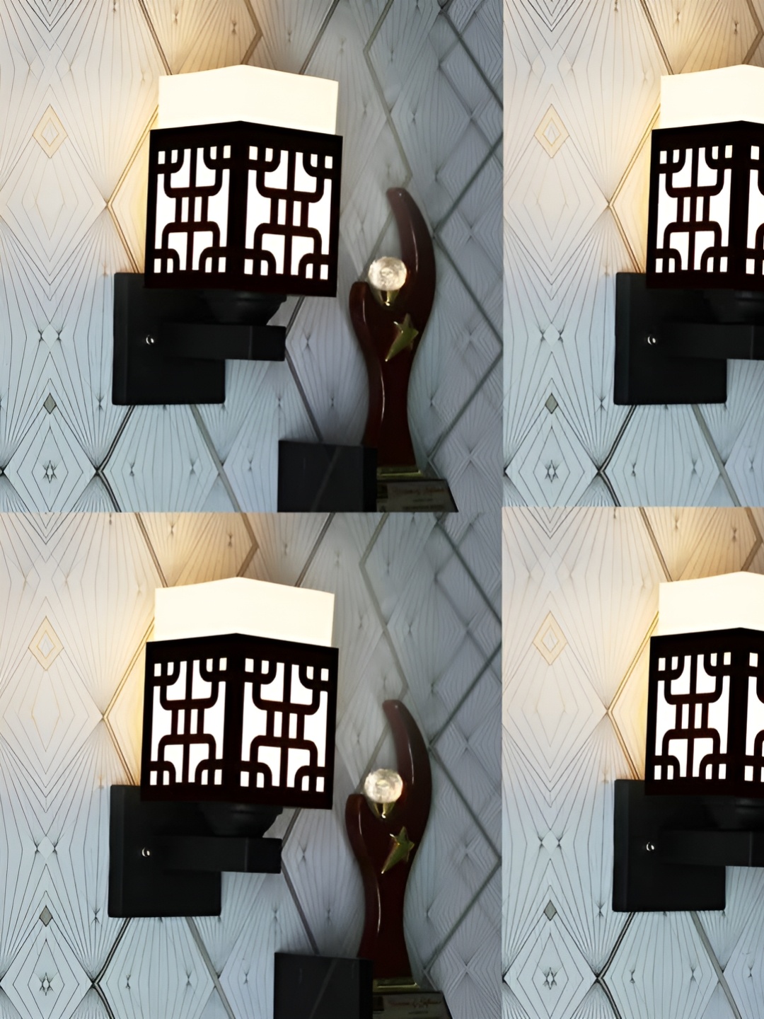 

Gojeeva Black & White 4 Pieces Textured Square Shaped Wooden Wall Lamps