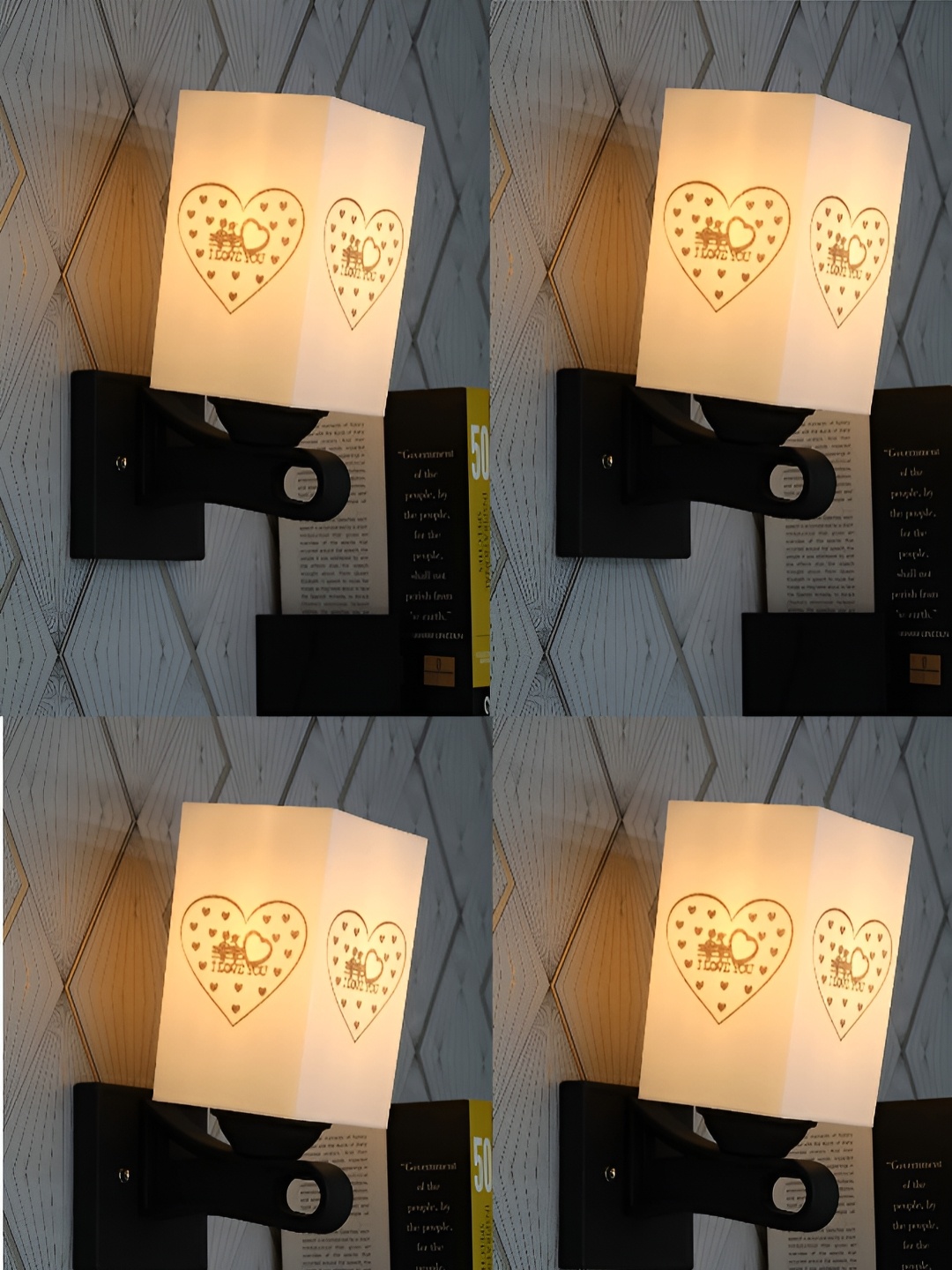 

Gojeeva Black and White 4 Pieces Textured Wooden Square Shaped Wall Lamps