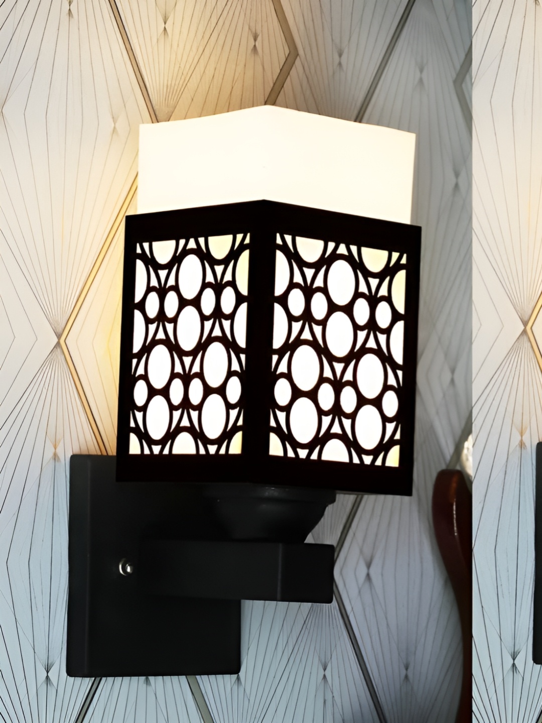 

Gojeeva Black & White 2 Pieces Textured Wooden Square Shaped Wall Lamps