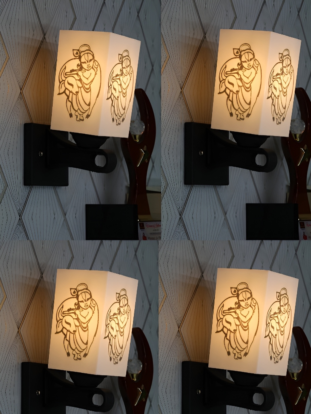 

Gojeeva White & Black 4 Pieces Printed Rectangle Shaped Metal Wall Lamps