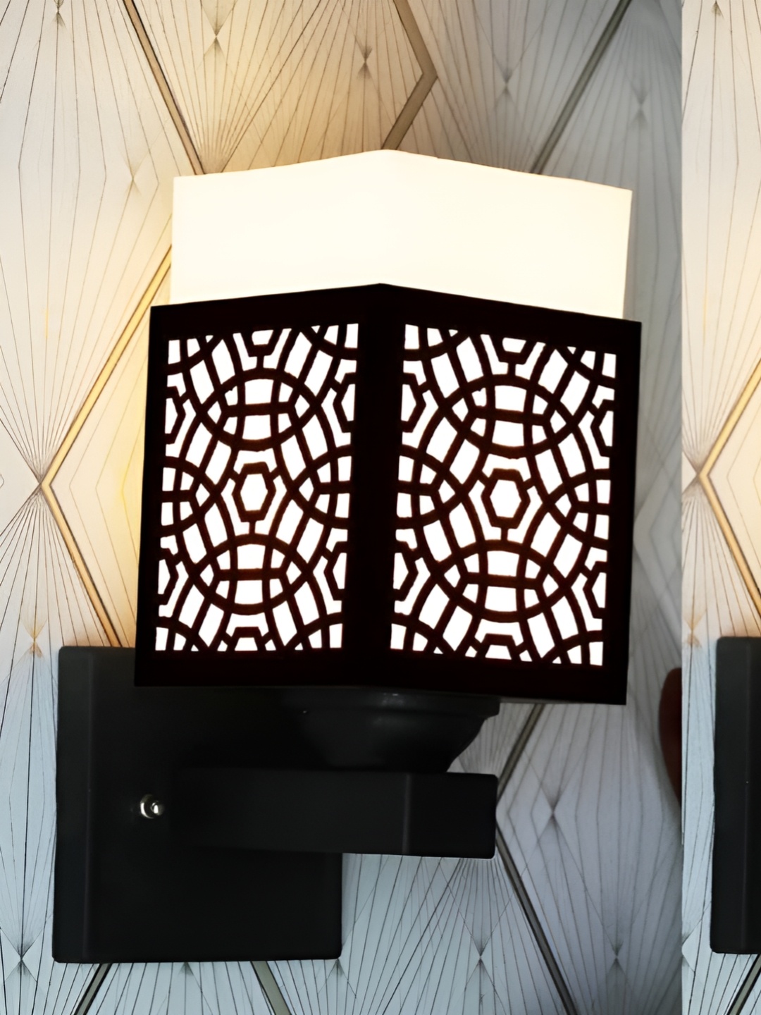 

Gojeeva Black & White 2 Pieces Textured Wooden Square Shaped Wall Lamps