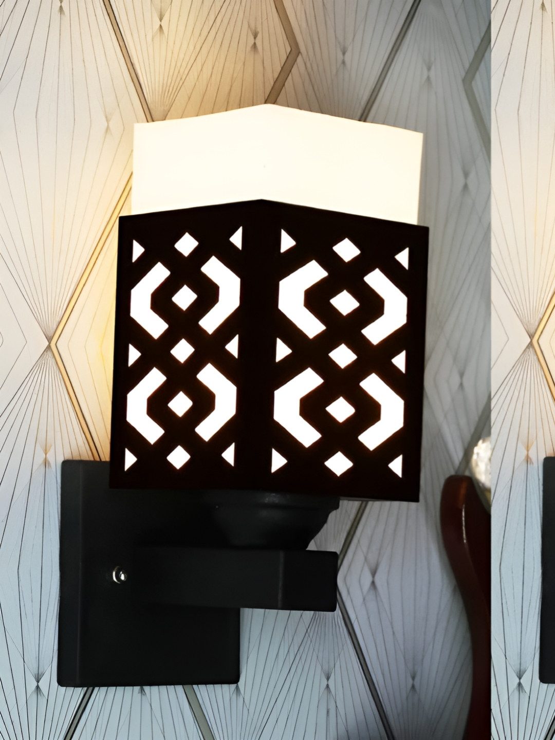 

Gojeeva Black & White 2 Pieces Textured Wooden Square Shaped Wall Lamps