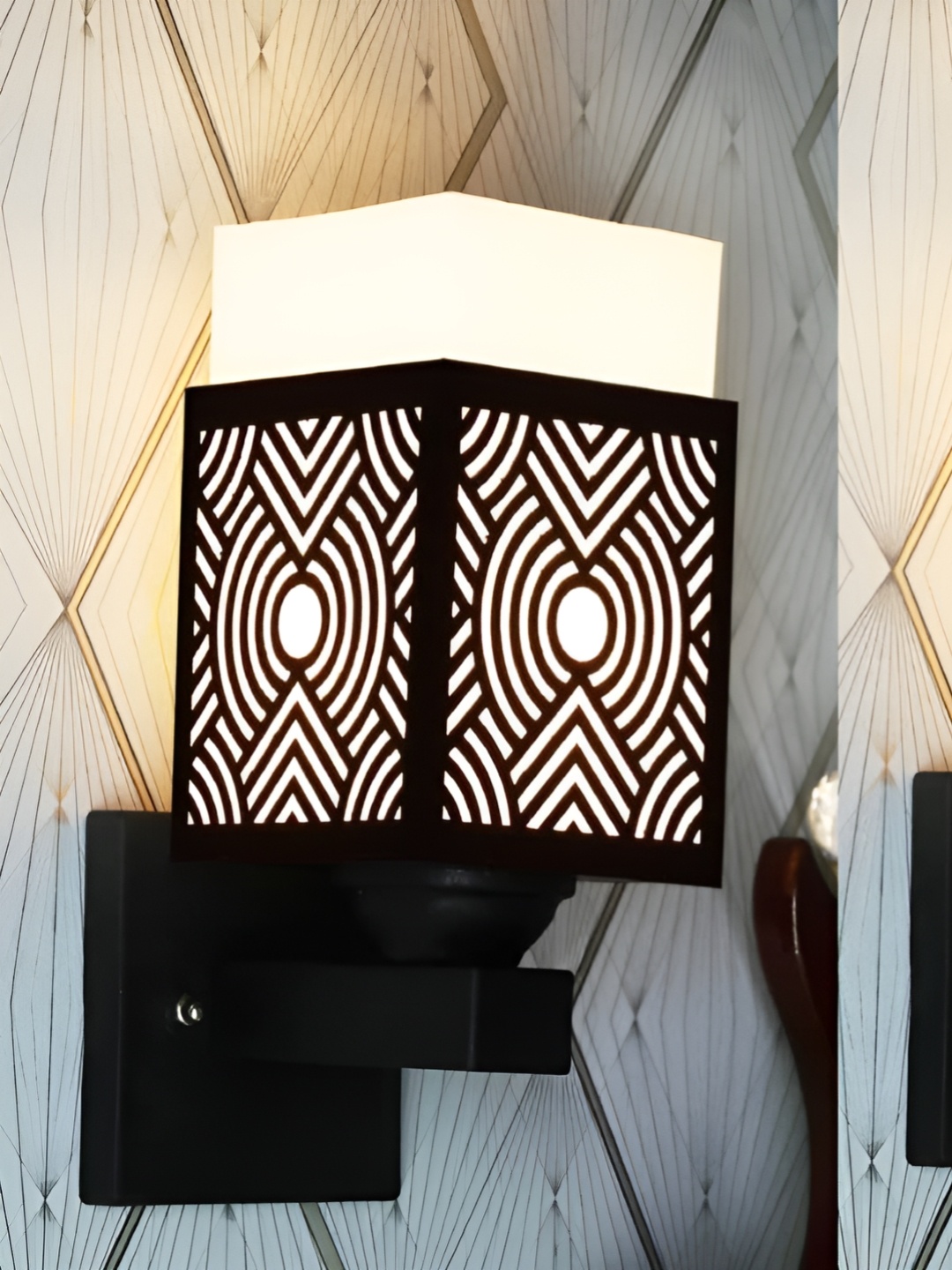 

Gojeeva Black & White 2 Pieces Textured Square Shaped Wooden Wall Lamps