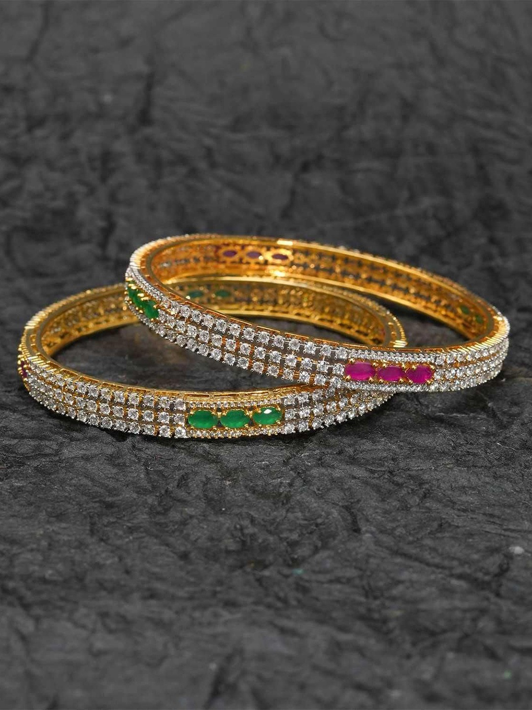 

Zevarly Set Of 2 Gold Plated American Diamond Studded Bangles