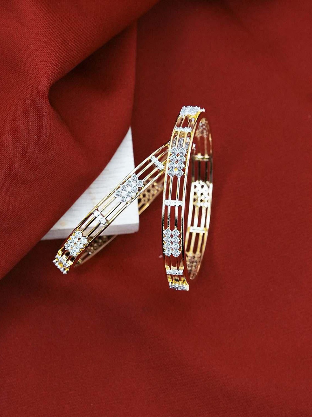 

Zevarly Set Of 2 Gold Plated American Diamond Studded Bangles